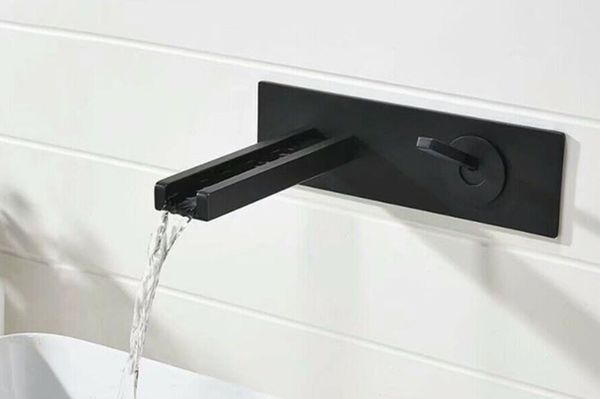 

matte black or Chrome Finish Brass Basin Water Tap Waterfall In Wall Mounted Bathroom water black Faucet tap BF225