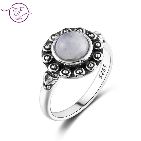 

925 silver ring round 7mm natural moonstone and natural purple dragon crystal retro heart ring engagement wedding party gift, Golden;silver
