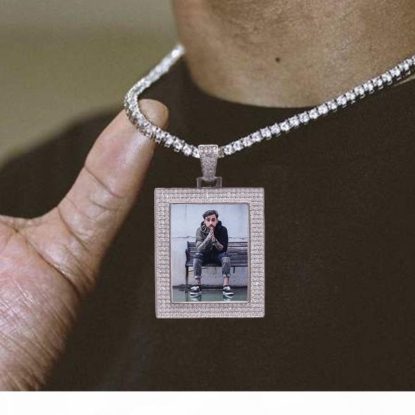 

сшитая фотография медальоны подвеска цепь с 4ммами тенниса цепи iced out кубического циркона мужской хип-хоп ожерелье подарка ювелирных изде, Silver