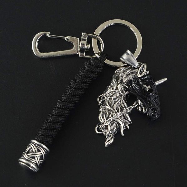 

viking unicorn horse paracord kechain norse scandinavian horse pendant amulet keyring black paracord lanyard men jewelry gifts, Silver
