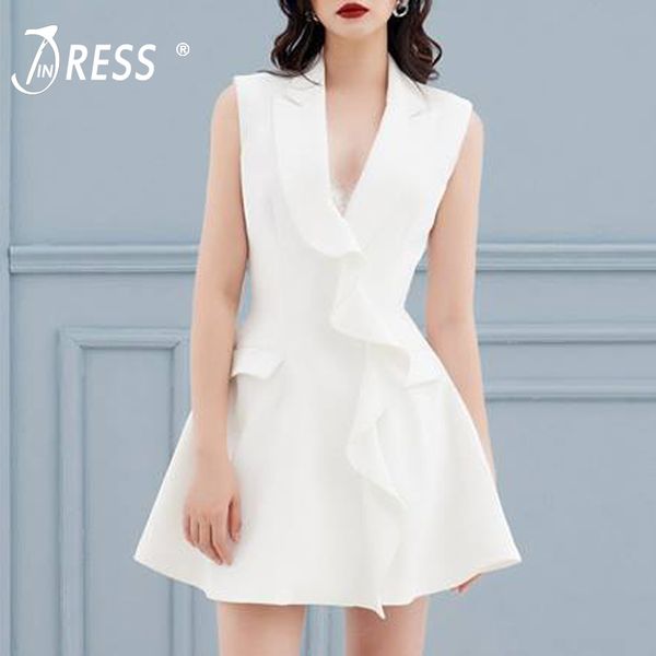 

indressme elegant a line solid white sleeveless deep v neck empire party dress mini women bandage dress vestidos 2019, Black;gray
