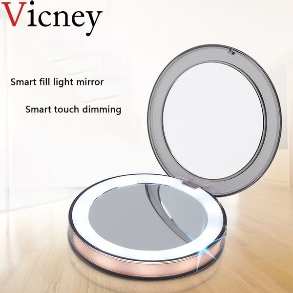 

vicney led lighted mini makeup mirror 3x magnifying compact mirror travel portable sensing lighting for women