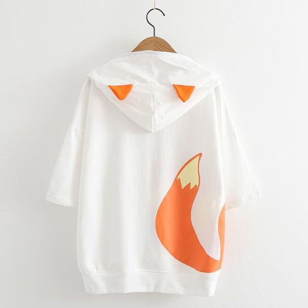 

mori girl printed short sleeve hooded t-shirt tee top women, White