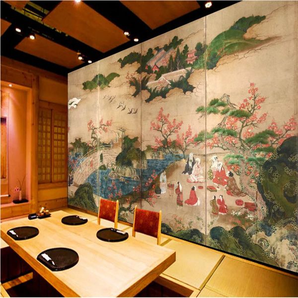 Japanese Ukiyo E Pot Store Sushi Restaurant Background Wall Paper