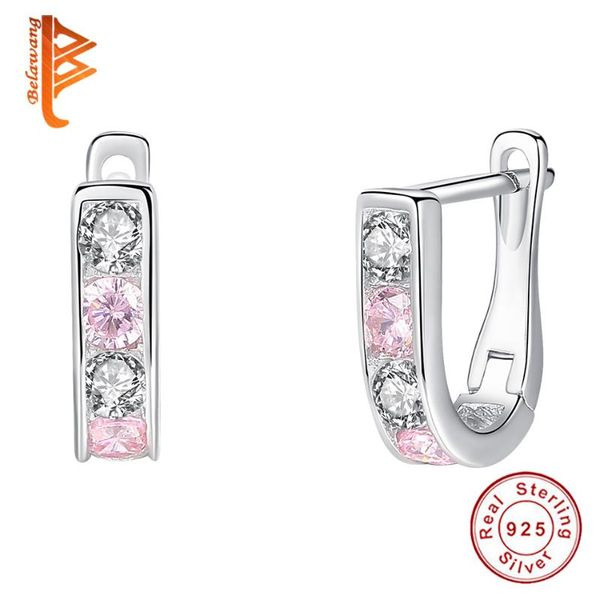 

belawang 2019 fashion jewelry pink clear crystal hoop earrings 925 sterling silver earrings for girls baby family party gift, Golden