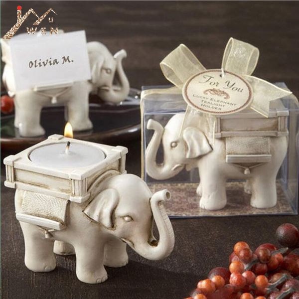 

fashionable resin ivory lucky elephant tea light candle holder gift durable candlestick wedding party home decoration 6 pcs/lot