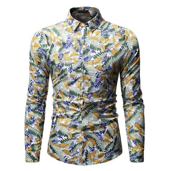 

tropical floral print men's hawaiian shirt spring autumn long sleeve button down shirts for men's casual slim fit chemise homme, White;black