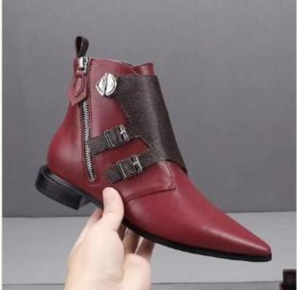 

new designer jumble flat ankle boot martin boots for women calf leather winter boots pointed toe shoes big size 7colors mk03, Black