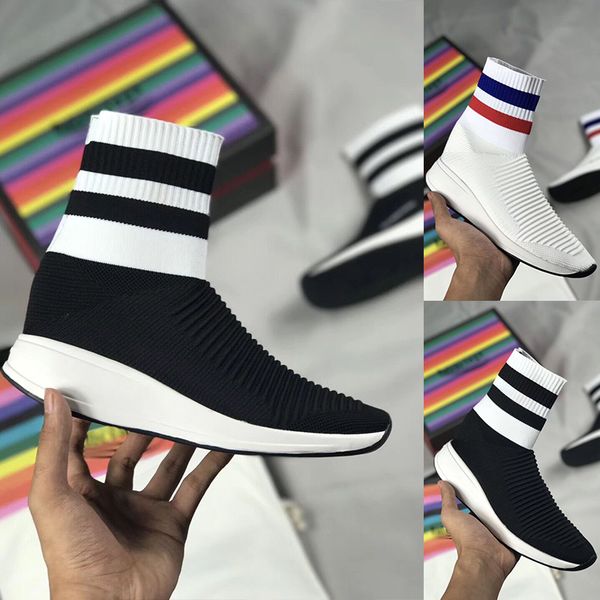 

2019 High Quality Designer Luxury Sock Shoe Speed Stretch-knit Trainer Women Running Sneakers Sock Race Runners Black White Men Sports Shoes