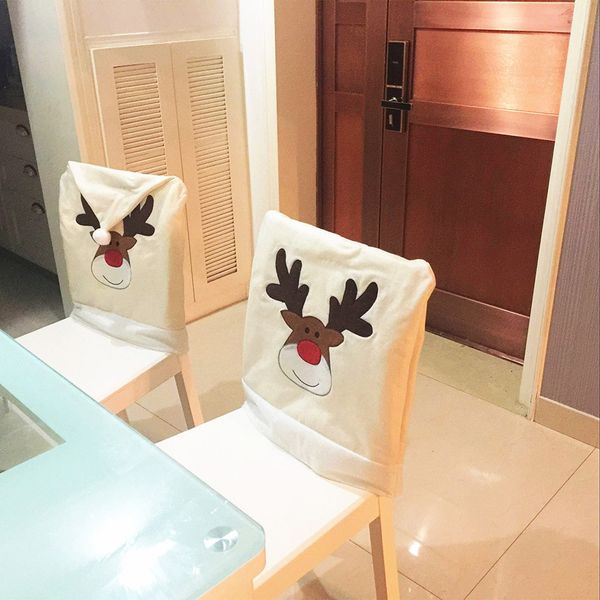 

#sw christmas non-woven elk embroidery chair set white christmas table decor fashion decoration for home
