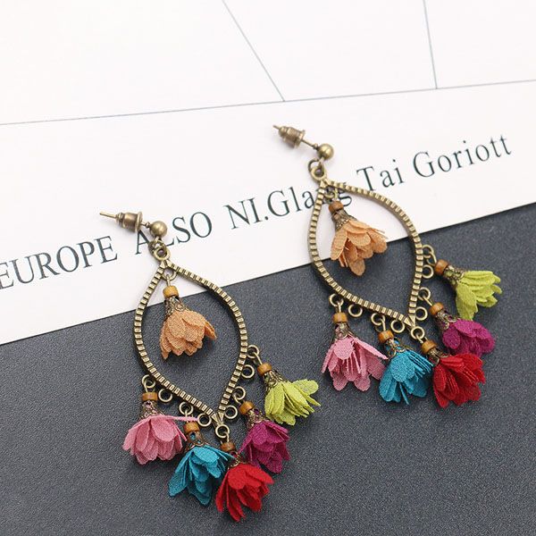 

fashion jewelry women's vintage chiffon flower dangle earrings s448, Silver