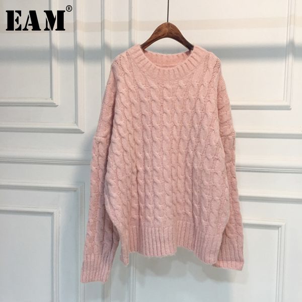 

eam] крупногабаритные вязание свитер сыпучие fit шею длинным рукавом женщины пуловеры новая мода tide осень зима 2020 1w876, White;black