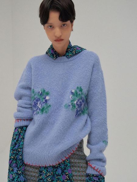 

1225 новое прибытие 2020 весна свитер круглый вырез пуловер с длинным рукавом синий бренд тот же стиль свитер роскошный leding, White;black