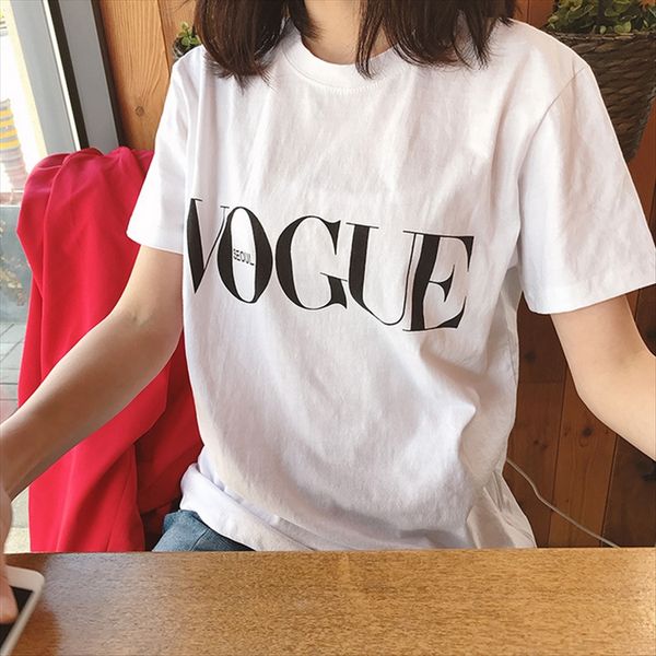 

vogue напечатаны круглый воротник короткий рукав рубашки женская vogue напечатаны круглый воротник короткий рукав рубашки женщины, White