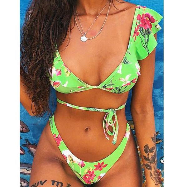 

Sexy Summer Contrast Color Print Womens Swimwear 2PCS Hollow Out Bathing Sets Womens Fashion Bikinis Hot