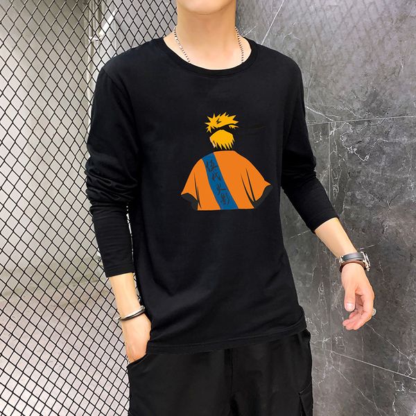 

вершины в корейском стиле для мужчин fit slim fit аниме пятого поколения наруто наруто printed чистый хлопок студенты с длинным рукавом, White;black