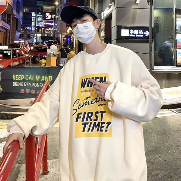 

2019 autumn men's loose clothing pullover letter printing hoodies round neck coats cotton clothes casual sweatshirts size m-xl, Black