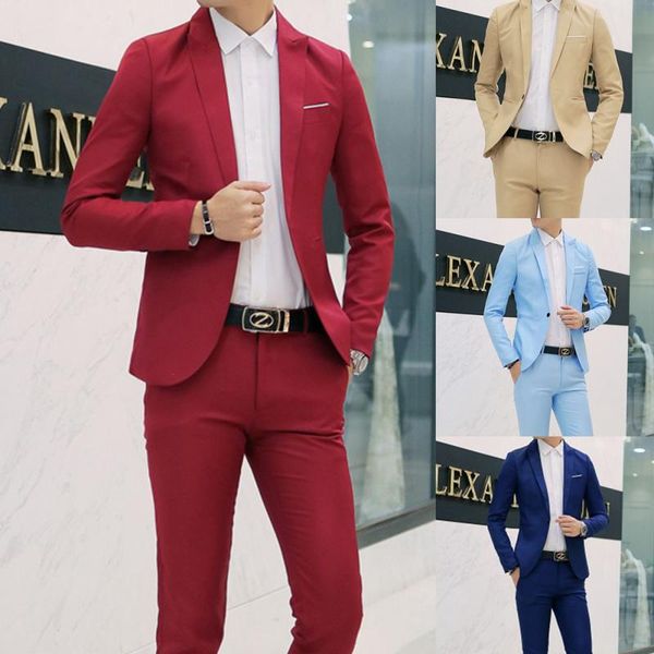 

fashion men two piece suit solid color formal wear business jacket pants set blazer set, Gray