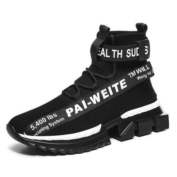 

fashion high men casual shoes breathable slip-on mens sock shoes walking platform sneakers men designer shoes pw-g112 t16, Black