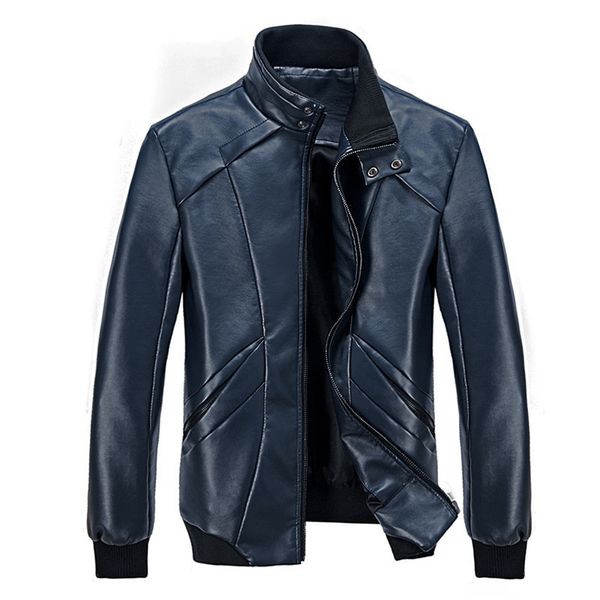 

autumn man leather clothing self-cultivation stand lead thin section pu locomotive loose coat tide men's wear loose coat, Black