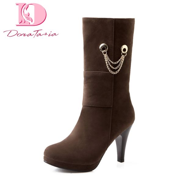 

doratasia classic large size 32-48 wholesale high heel boots women shoes elegant lady chains shoes woman boots female, Black