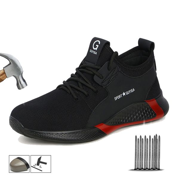 

yadibeiba safety shoes boots for men breathable work shoes steel toe indestructible working man safety work footwear, Black