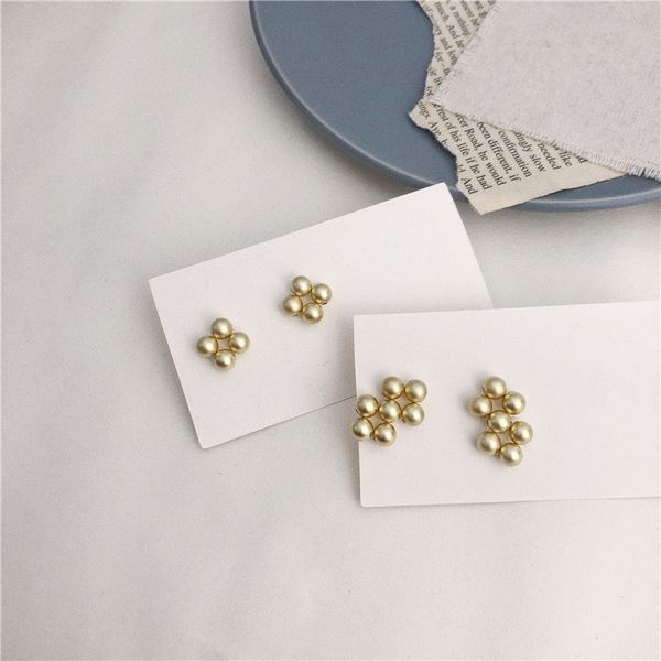 

aomu 2020 korea new metal beads irregular earrings women vintage gold silver color stud earrings party jewelry gifts, Golden;silver