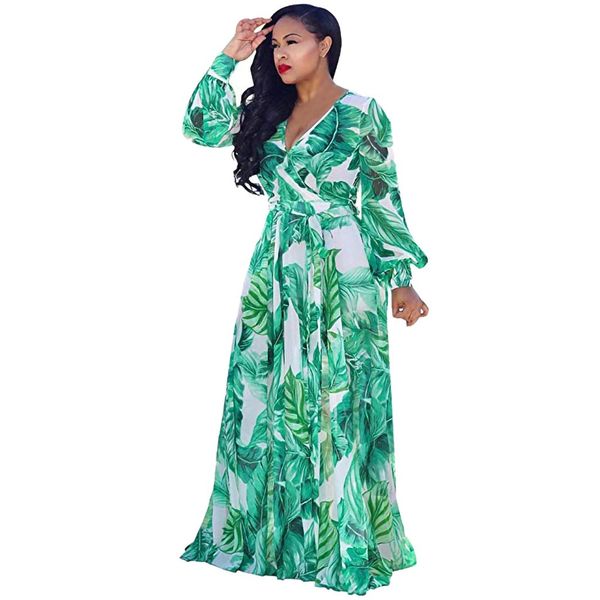 

summer dress 2019 dress for women stylish chiffon v-neck printed floral maxi with waisted belt plus vestidos mujer, Black;gray