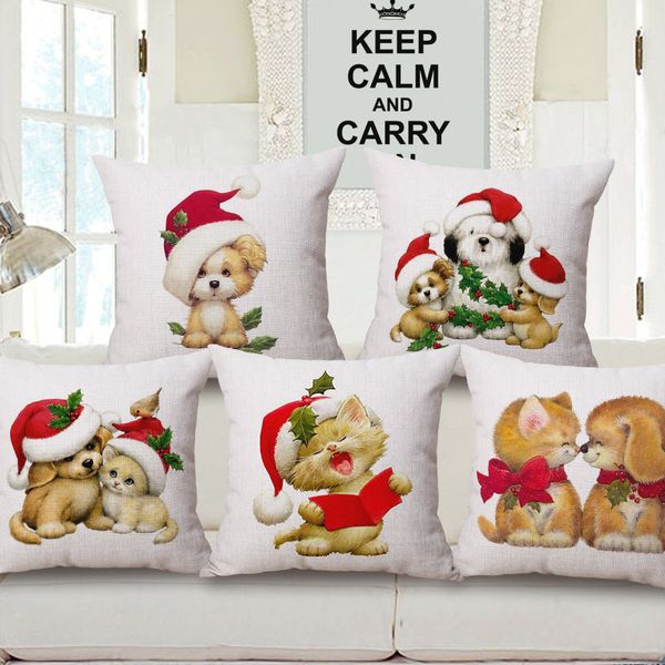 

christmas cute cat print pillow case gift home cotton xmas throw pillow case pillowslip