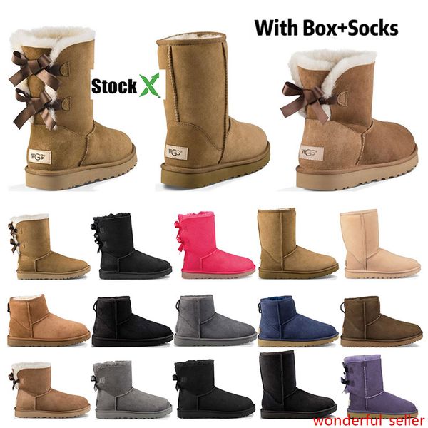 

2020 new designer boots australia women girl classic snow boots bowtie ankle short bow fur boot for winter black chestnut fashion size 36-41