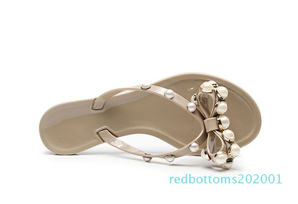 

myfitgo fashion pearls bowknot women flip flops summer beach flat slippers female outside jelly shoes pvc slides women slippers ar01, Black