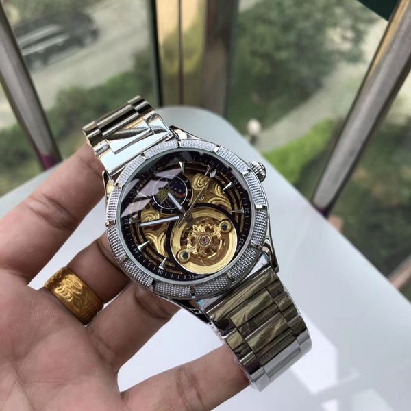 

a3aa большой маховик машины роскошные модные мужские часы с автоматическим механическим механизмом минеральное стекло кристалл 316 стальной, Slivery;brown