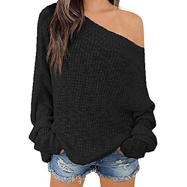 

loose knitted sweater off shoulder long sleeve casual women sweaters fashion, White;black
