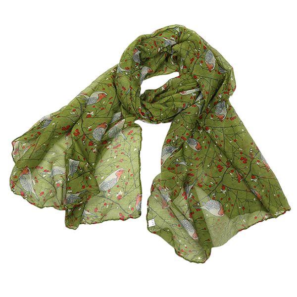 

2019 new style women ladies long cute suitable winter christmas robin bird patten print scarf wrap s123, Blue;gray