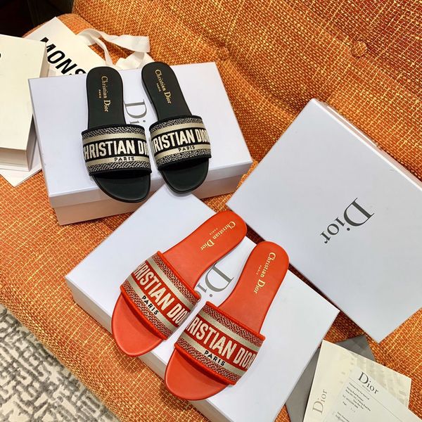 

multicolor dway mule in embroidered cotton slide designer women flat sandals fashion womens slipper women slides sandals, Black