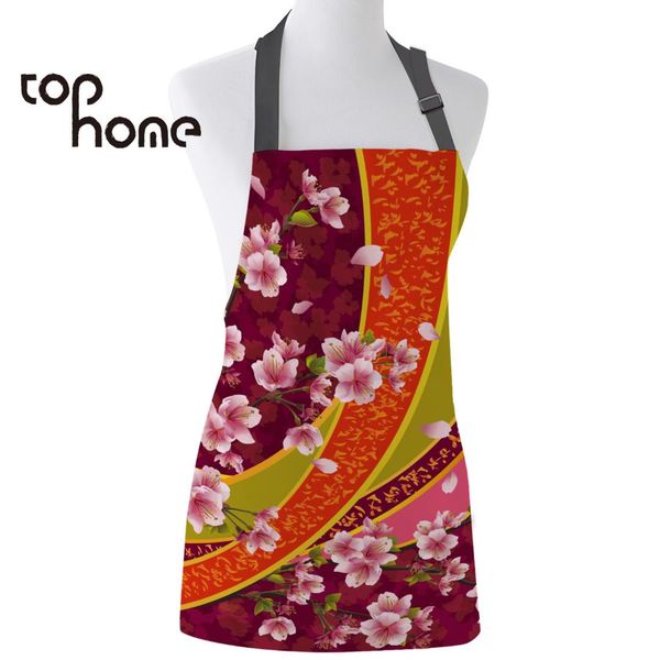 

ome kitchen apron japanese cherry blossom printed adjustable sleeveless canvas aprons for men women kids home cleaning tools