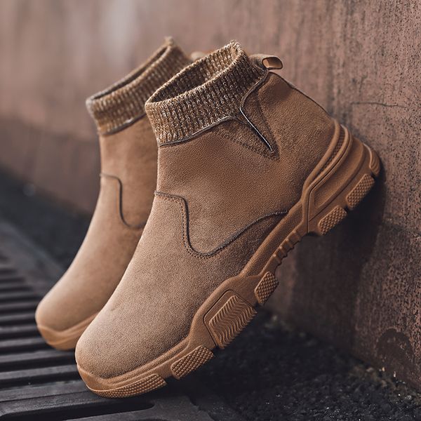 

2019 winter/spring men boots suede snow ankle boots male slip on anti-slip booties british sneakers plus size zapatos de hombre, Black