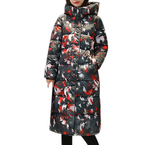 

women winter warm print coat stand neck thick warm slim long jacket overcoat bomber jacket casual coat autumn outwear women, Black