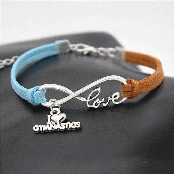 

2019 bohemian infinity love gymnastics sports pendant charm jewelry blue brown leather suede rope bracelets & bangles for women men pulseras, Golden;silver