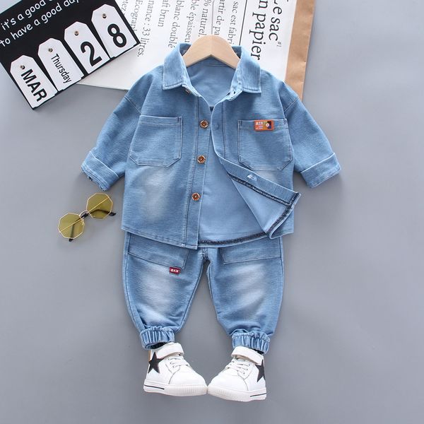 

2020 spring kids boy clothes 1-4 years baby boy denim long sleeve coat and pants 2 piece set, White