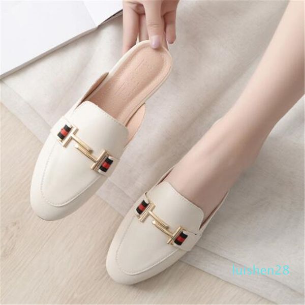

women's autumn lazy toe-covered leisure home slippers women mules shoes female flat slides ladies flip flops big size 43 l28, Black