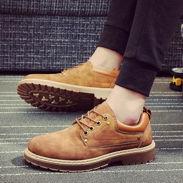 

men casual leather shoes men martins leather shoes work safety winter waterproof ankle botas, Black
