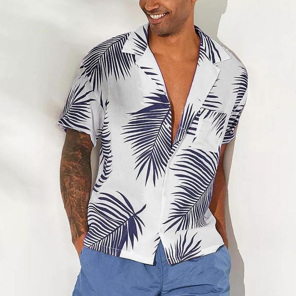 

men's summer button hawaii print beach pocket shirt male short sleeve quick dry print holiday blouses clothes vetements, White;black