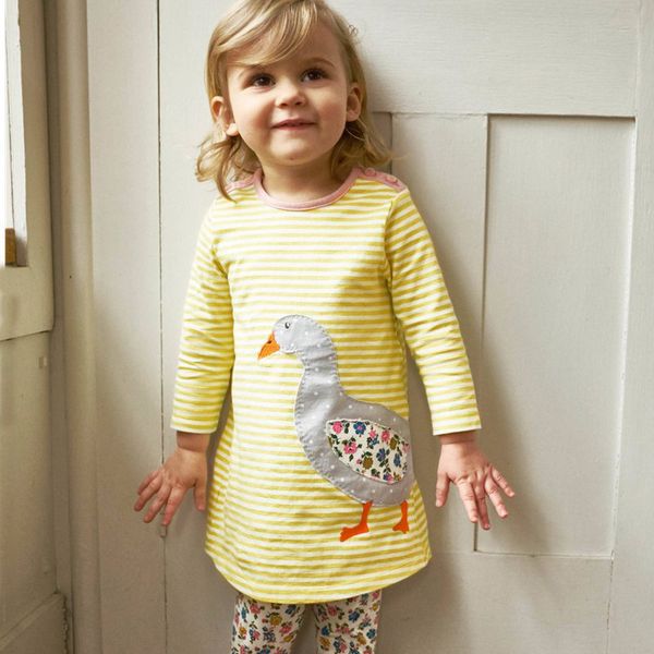 

autumn children's clothing 2019 foreign trade models girls long-sleeved striped cartoon appliquÃ© dress, Red;yellow