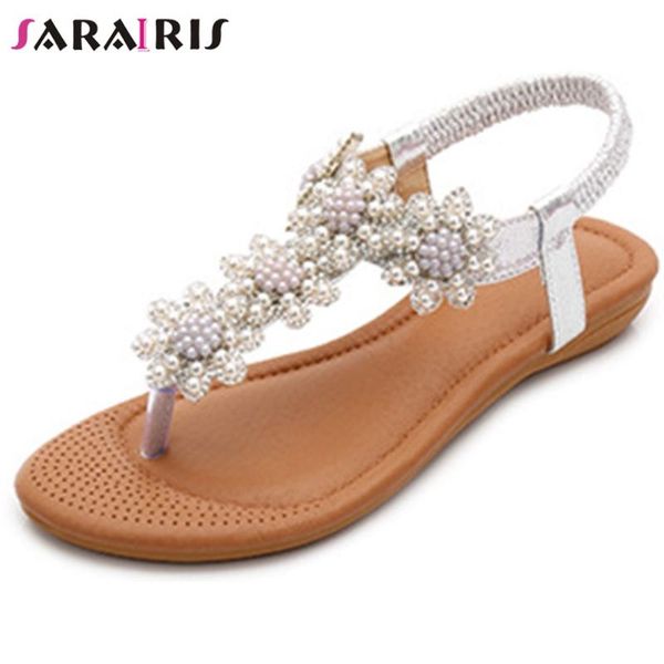 

sarairis повелительница лето сандалии круглый toe флип-флоп цветок жемчужное цепи eastic низкий каблук сандалии женщины повседневная обувь ж, Black