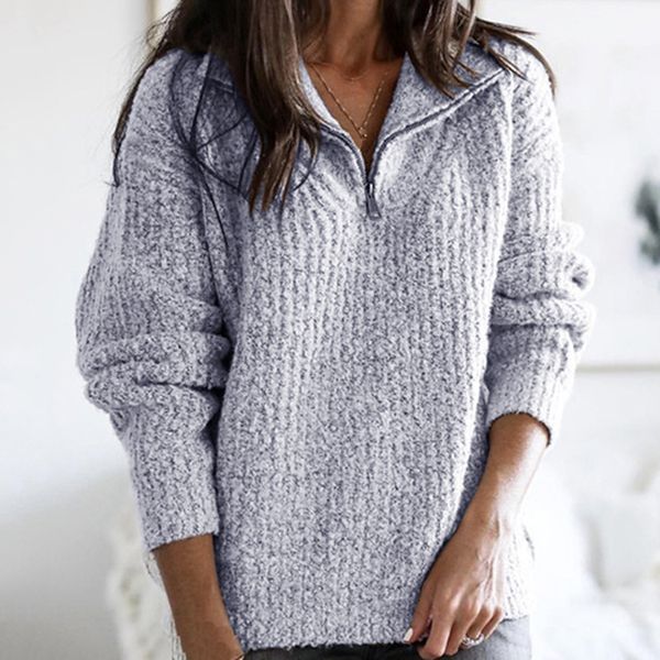 

zipper turn-down collar sweater women 2020 winter autumn christmas sweater women fashion vintage pull femme hiver, White;black