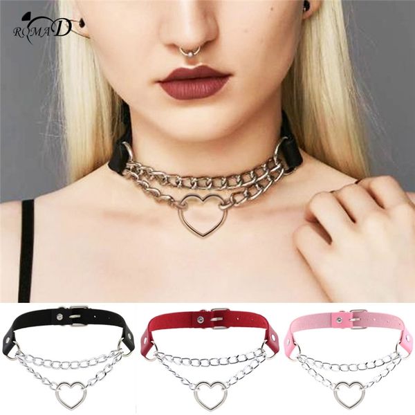 

oversized choker necklace pu leather women collar bondage goth belt choker gothic necklace punk jewelry club party a30, Silver