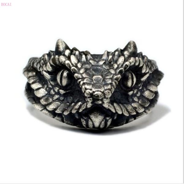 

rattlesnake ring s925 pure silver handmade punk venomous snake head index finger rings for men thai silver, Golden;silver