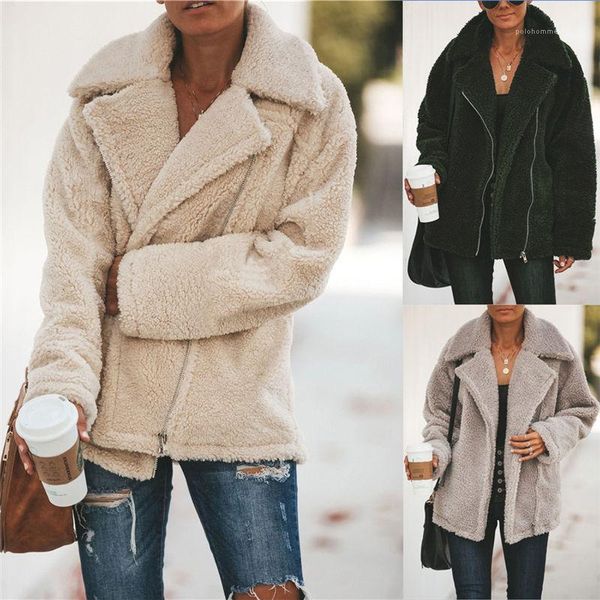 

casual zipper outerwear lapel neck slim coats fashion female jackets winter women warm jackets solid color, Black;brown