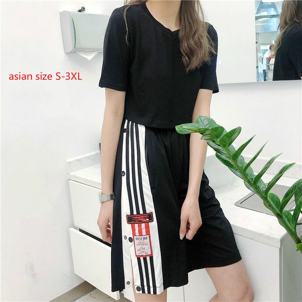 

2020 designer women's shorts summer pants european and american tide brand side button elastic waist tether ladies sports shorts wf2004, White;black